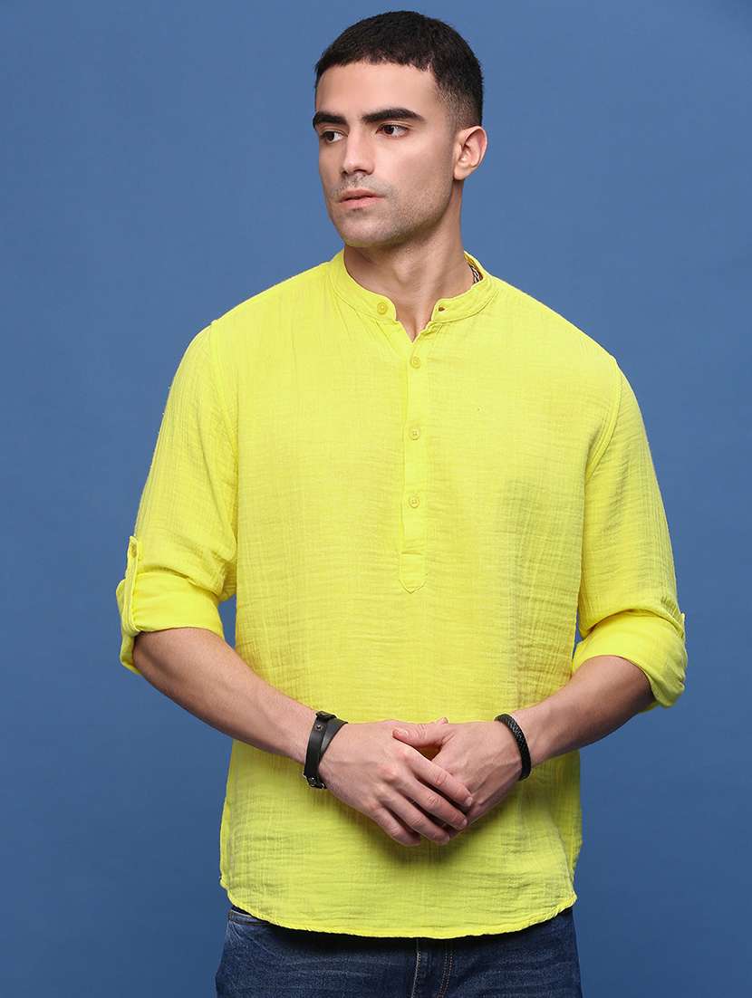 men mandarin neck solid short kurta