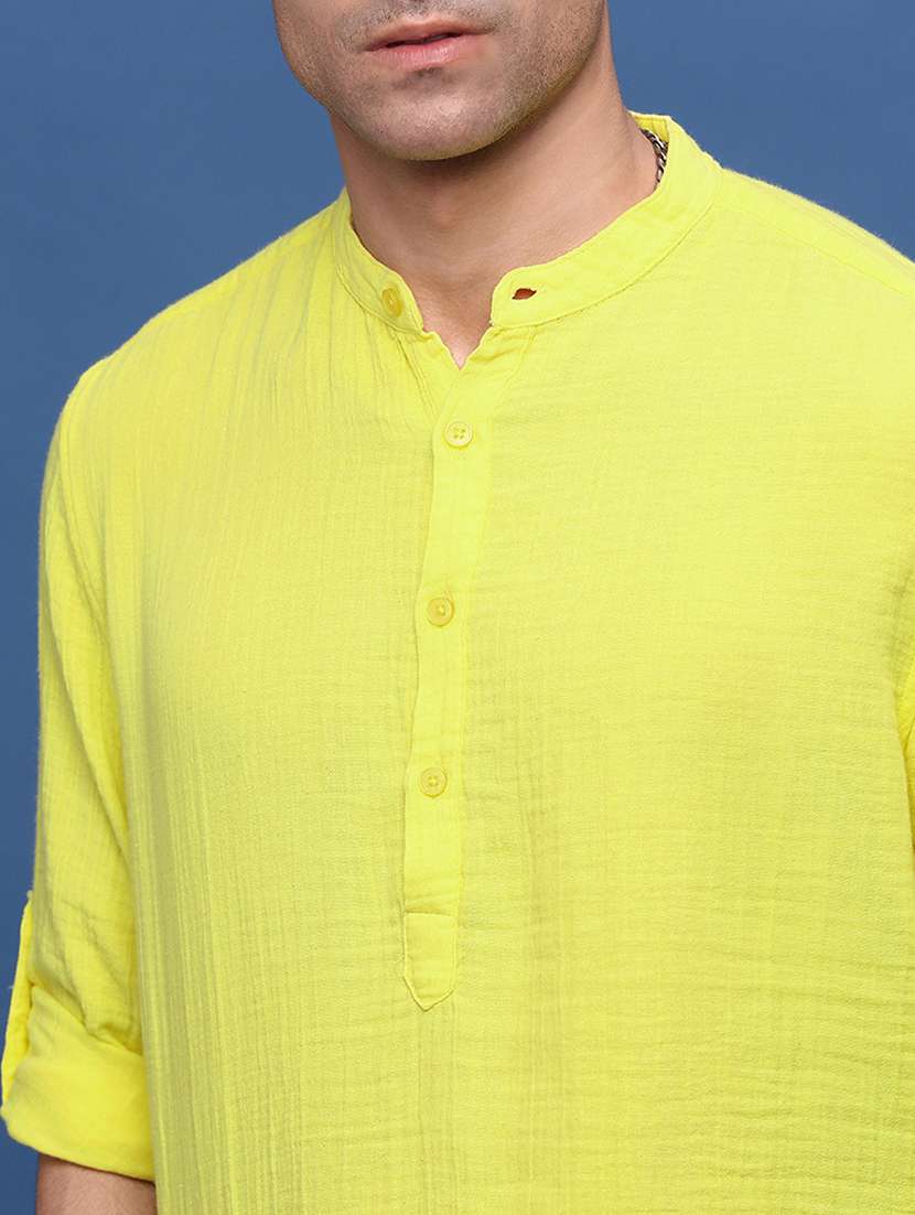men mandarin neck solid short kurta - 21514689 -  Standard Image - 5