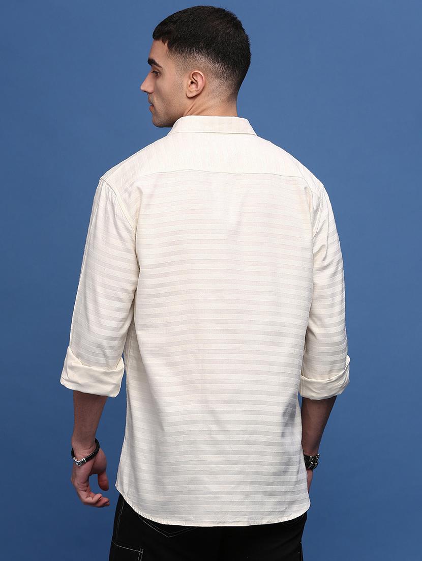 men cream cotton blend casual shirt - 21514693 - Standard Image - 3