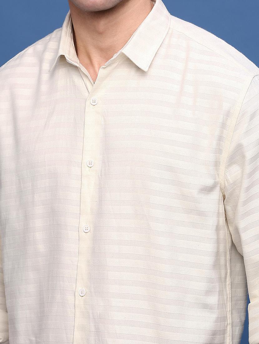 men cream cotton blend casual shirt - 21514693 - Standard Image - 5