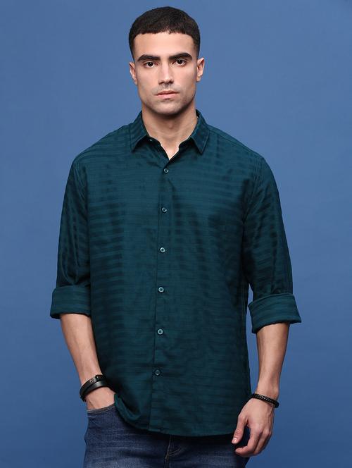 men teal self-designed casual shirt - 21514695 - Standard Image - 0