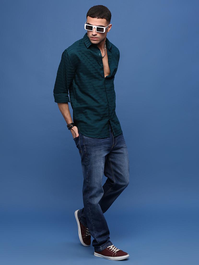 men teal self-designed casual shirt - 21514695 - Standard Image - 5