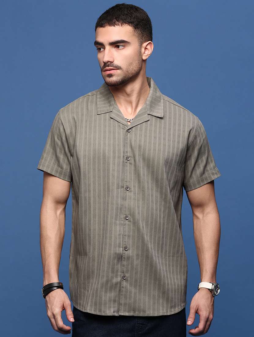 men olive cotton blend casual shirt
