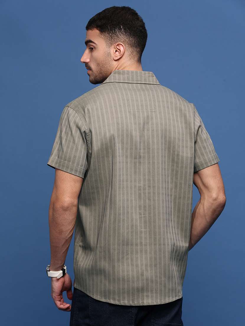 men olive cotton blend casual shirt - 21514718 -  Standard Image - 3