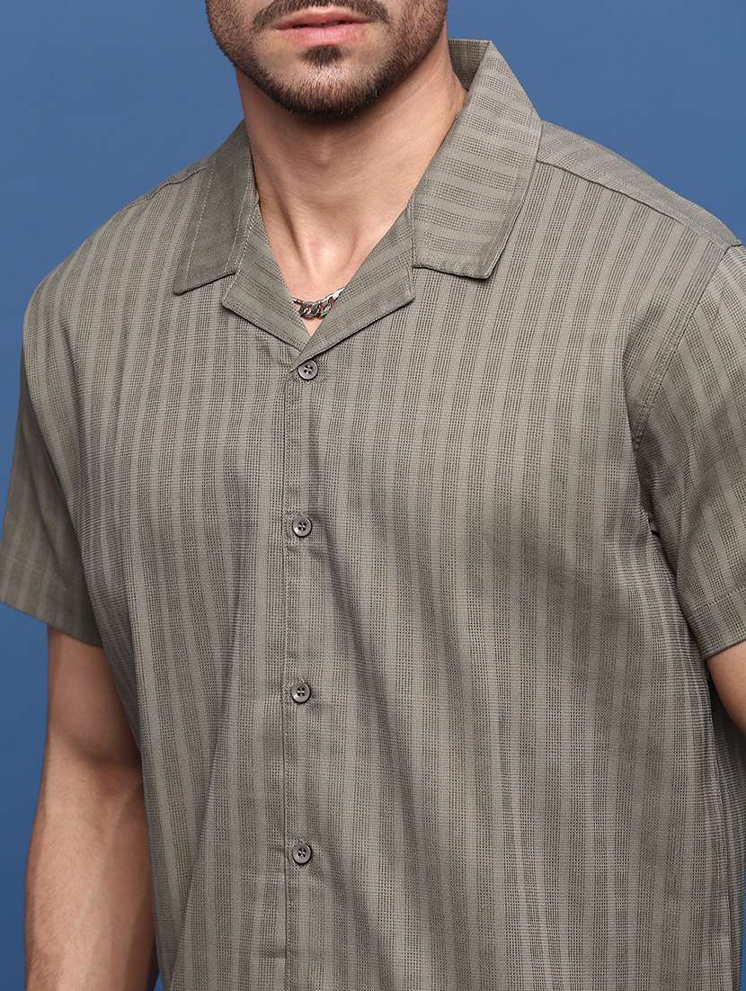 men olive cotton blend casual shirt - 21514718 -  Standard Image - 5