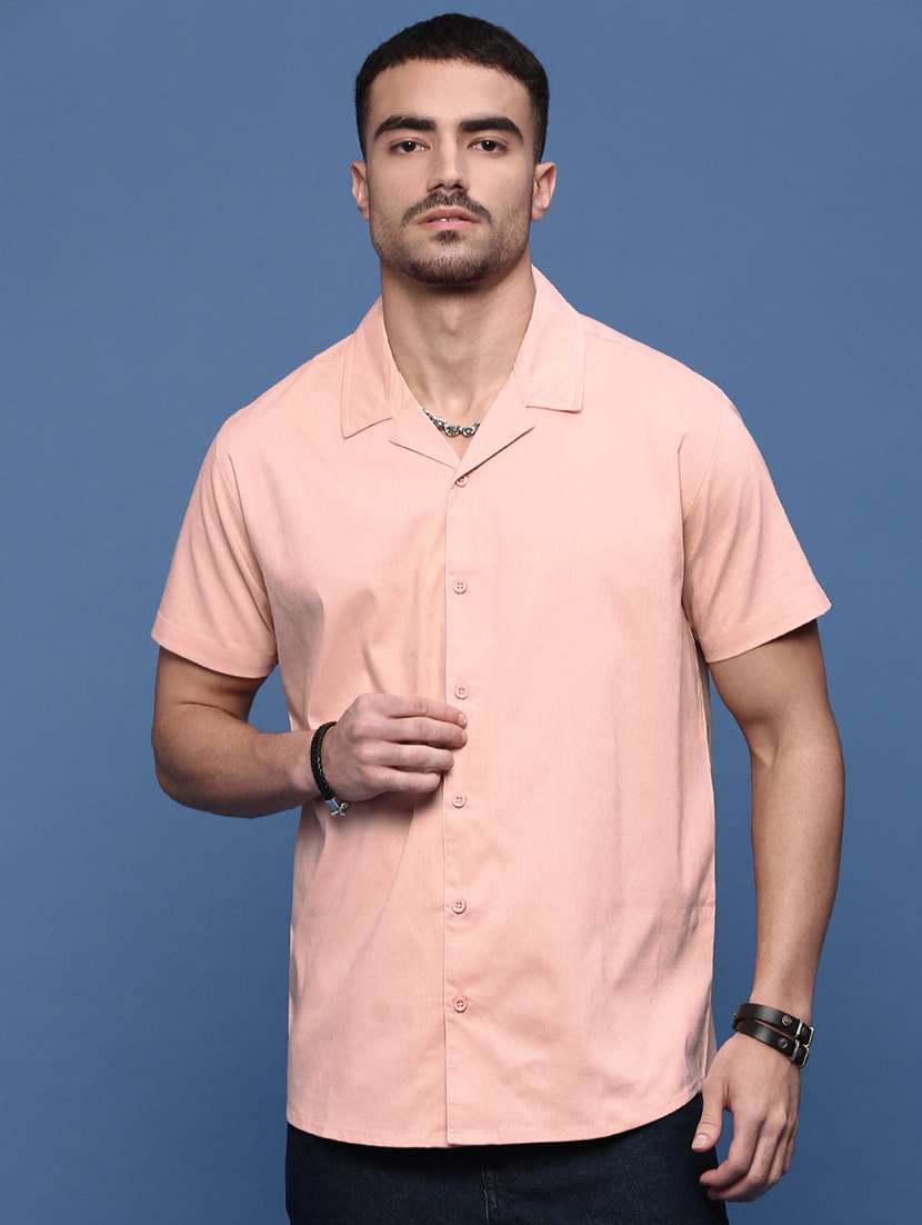 men peach solid casual shirt