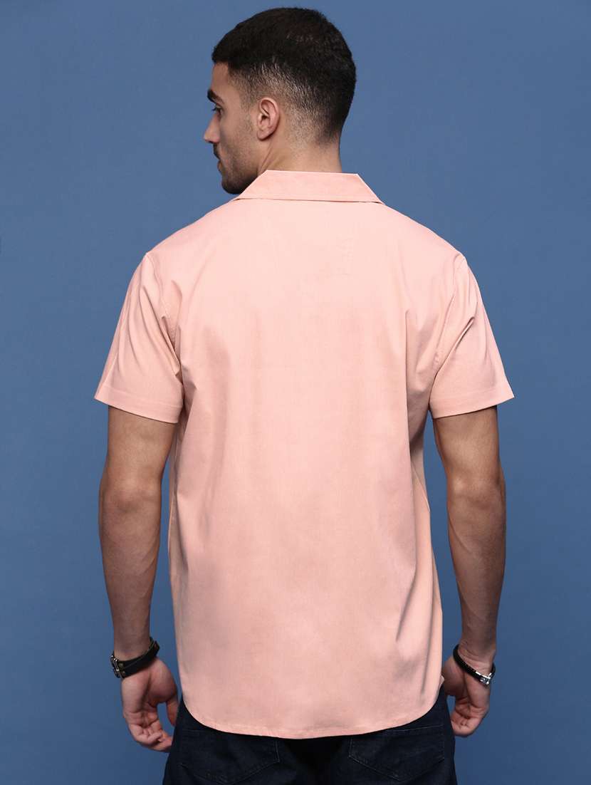 men peach solid casual shirt - 21514737 -  Standard Image - 3