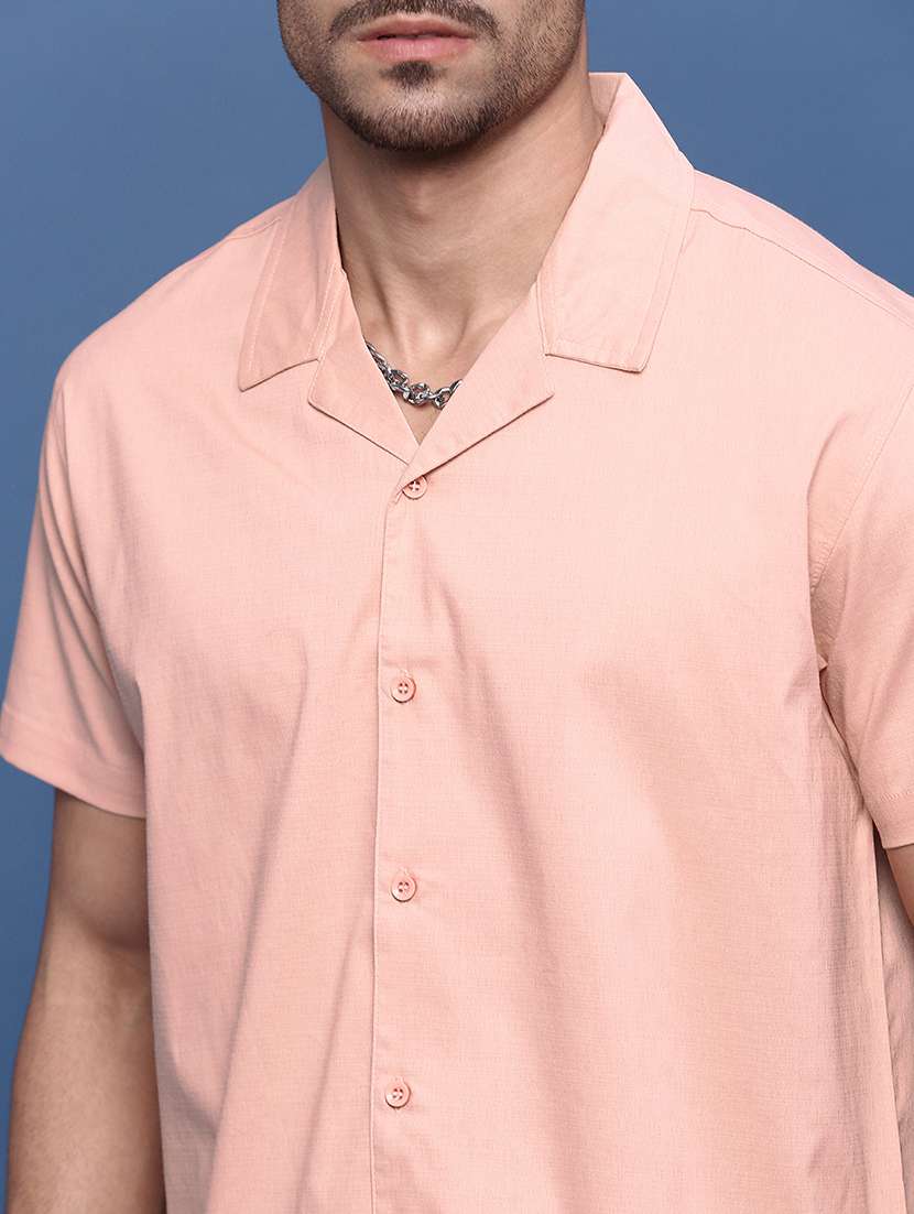 men peach solid casual shirt - 21514737 -  Standard Image - 5