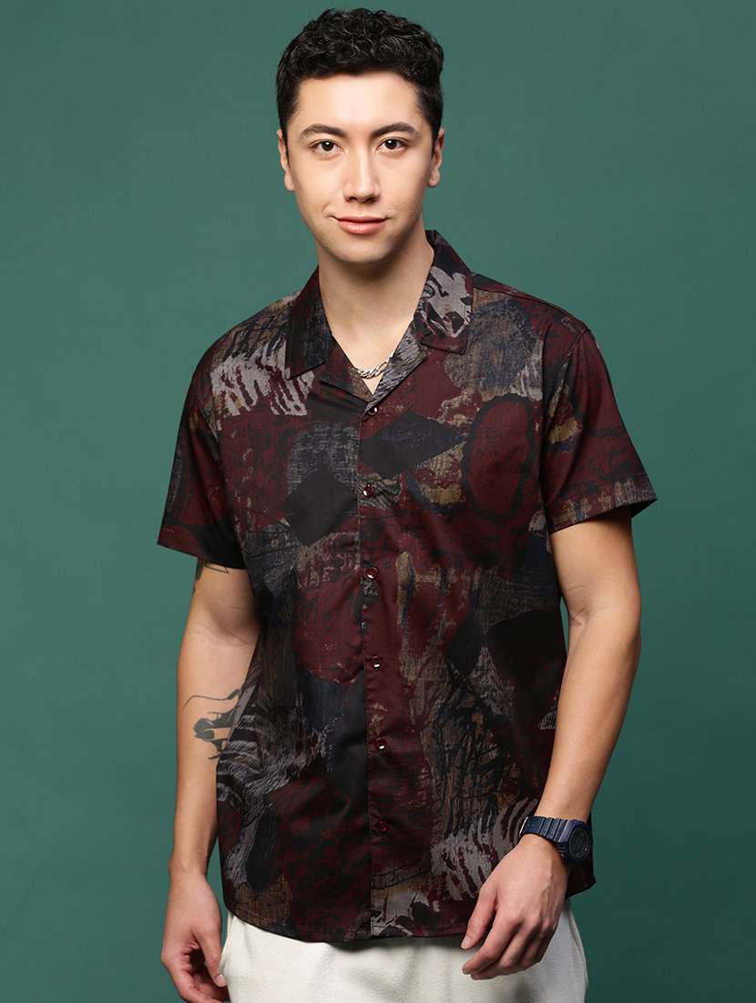 men printed short sleeves casual shirts