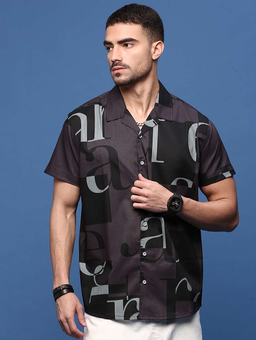 men purple cotton blend casual shirt