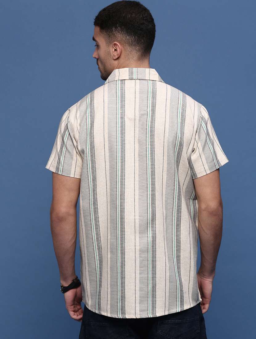 men stripes short sleeves casual shirt - 21514745 -  Standard Image - 3