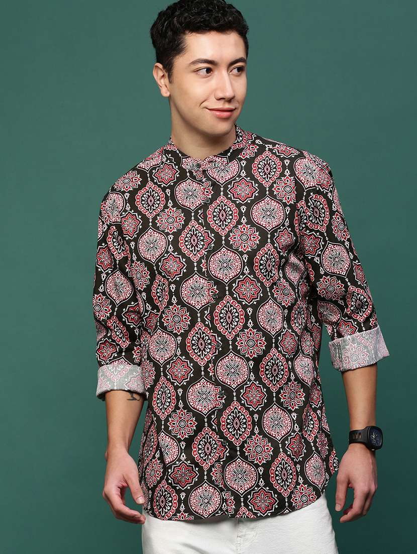 men long sleeve printed casual shirt