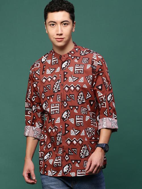 men brown cotton blend casual shirt - 21514762 - Standard Image - 0