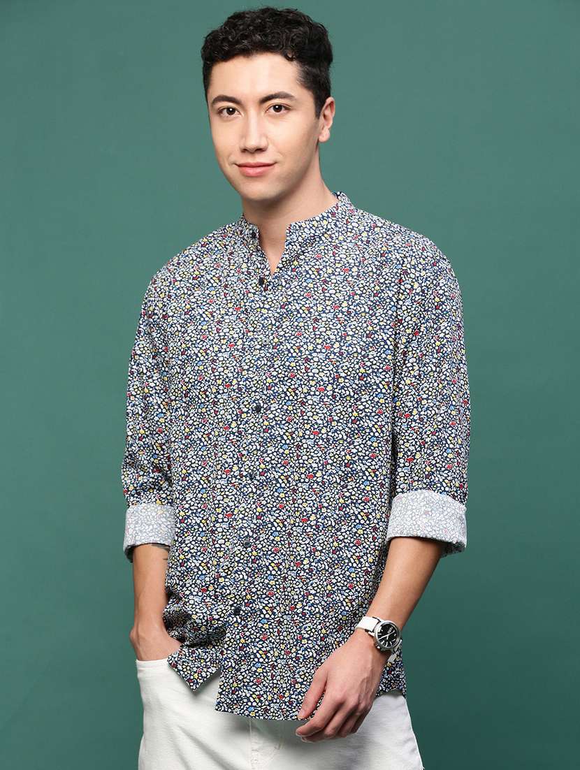 men long sleeve printed casual shirt