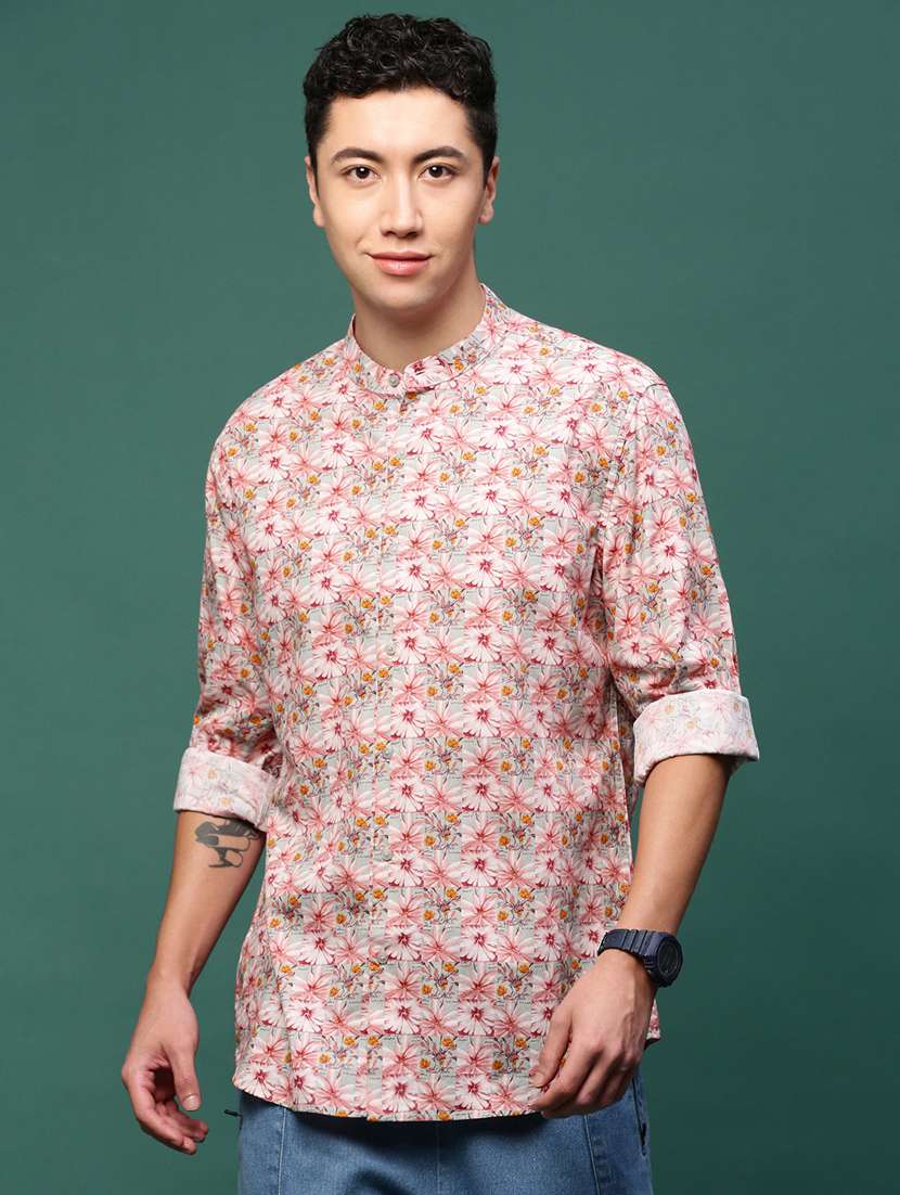 men florals long sleeves casual shirts