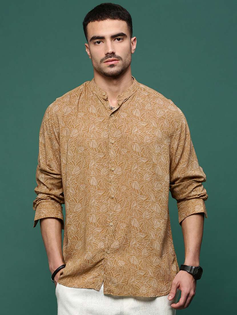 men printed long sleeves casual shirts