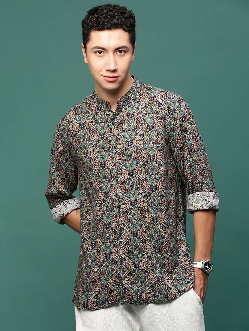 men navy blue cotton blend casual shirt