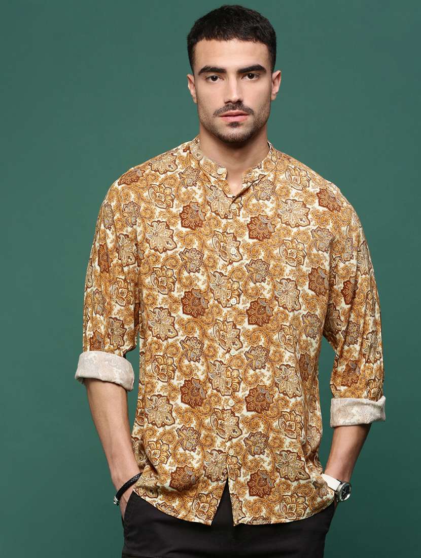 men long sleeve printed casual shirt