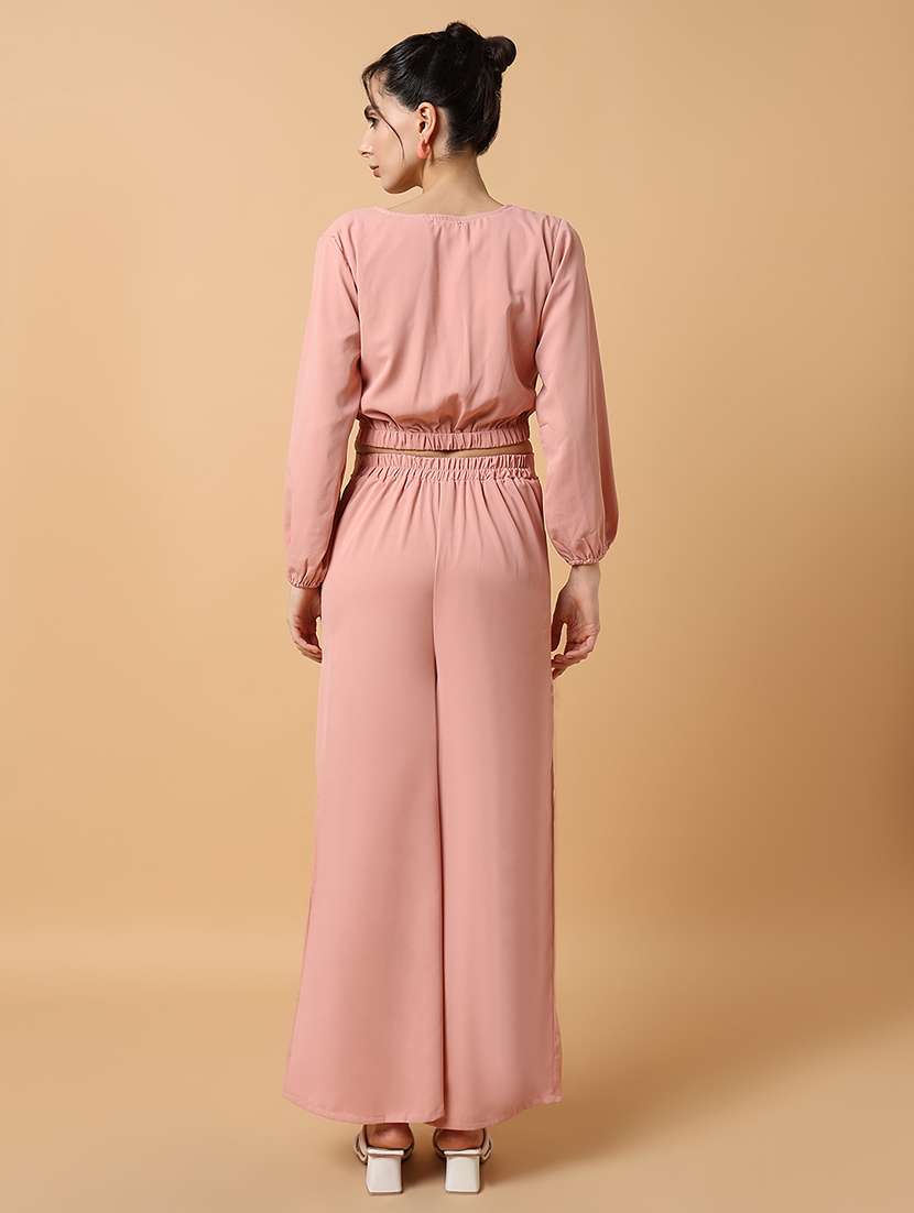 women peach viscose top and palazzos co-ord set - 21514842 -  Standard Image - 3
