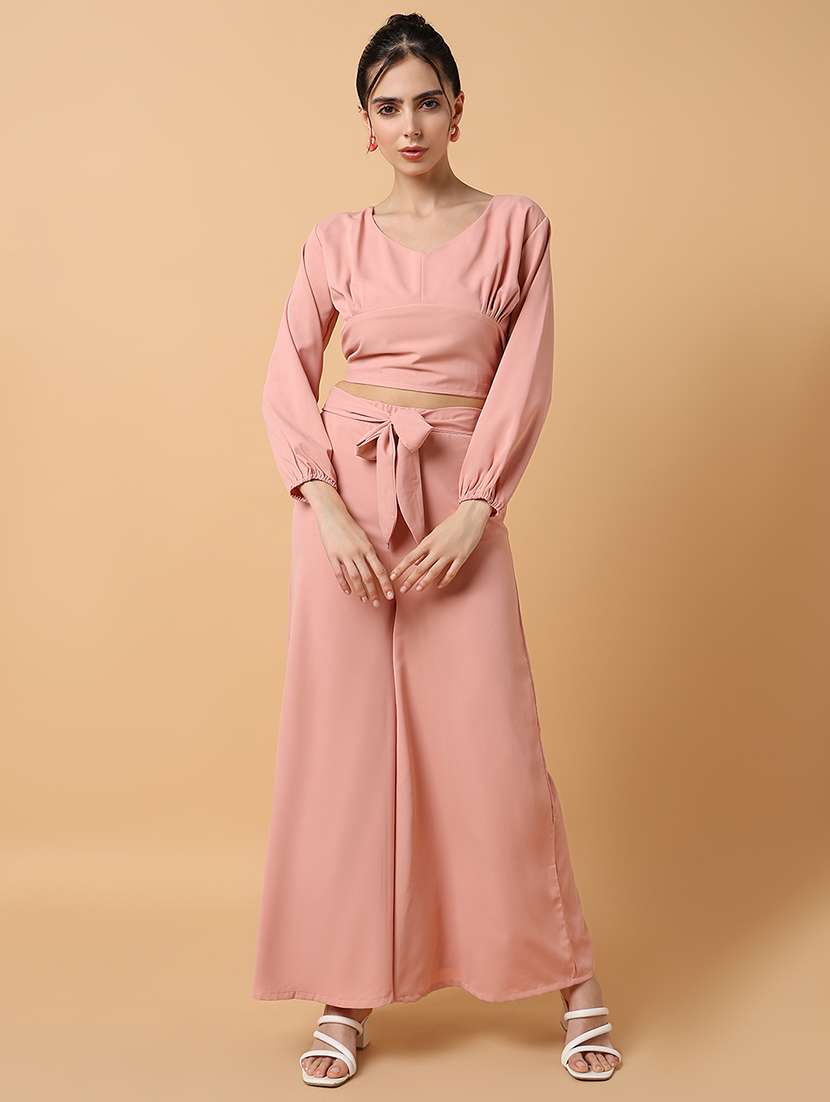 women peach viscose top and palazzos co-ord set - 21514842 -  Standard Image - 5