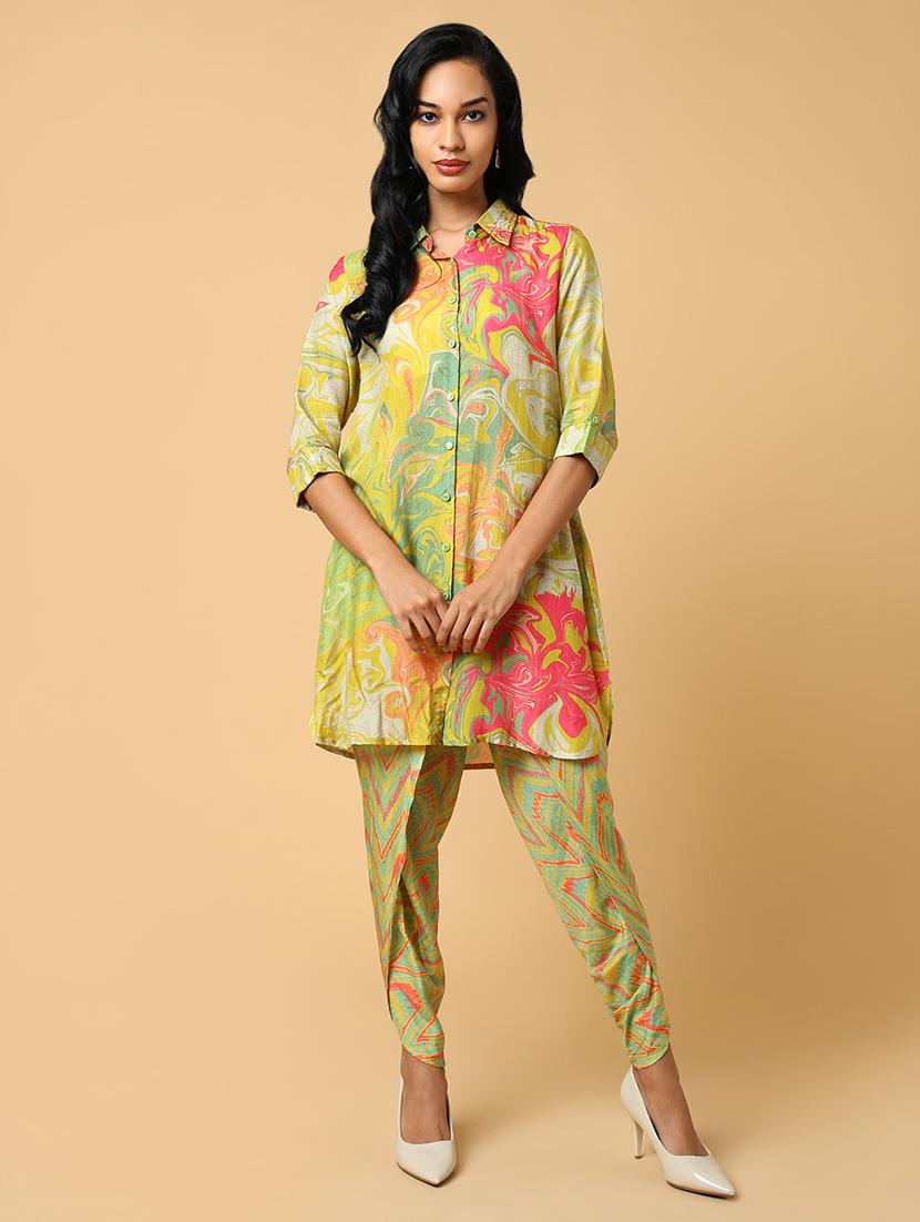 women lime green viscose dhotti and top co-ord set - 21514850 - Zoom Image - 0