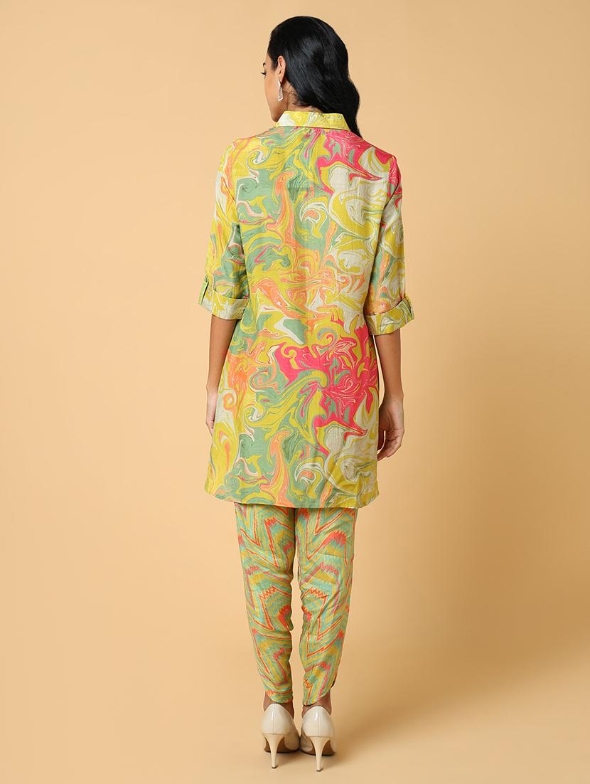 women lime green viscose dhotti and top co-ord set - 21514850 - Standard Image - 3