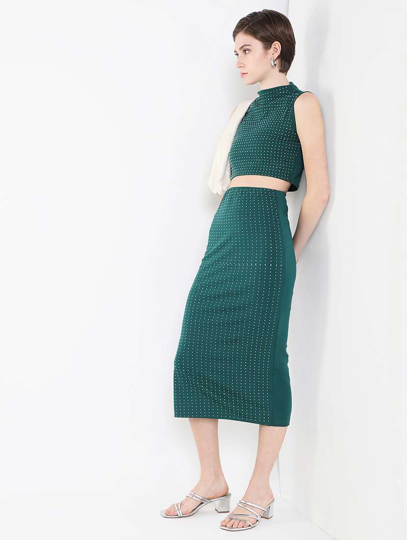 women bottle green embellished top and skirt co-ord set - 21514852 -  Standard Image - 5