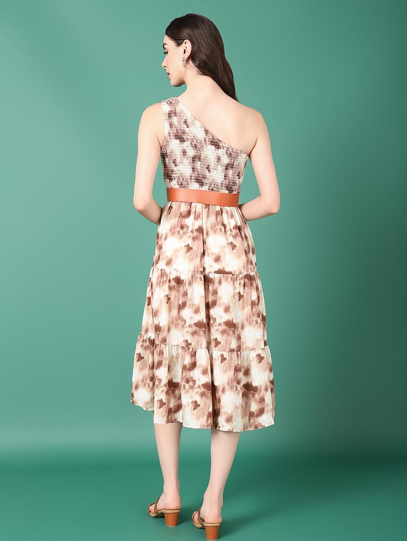 women brown single shoulder neck fit & flare dress - 21514873 - Standard Image - 3