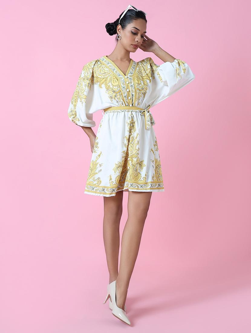 women printed v neck a-line dress - 21514881 - Standard Image - 5