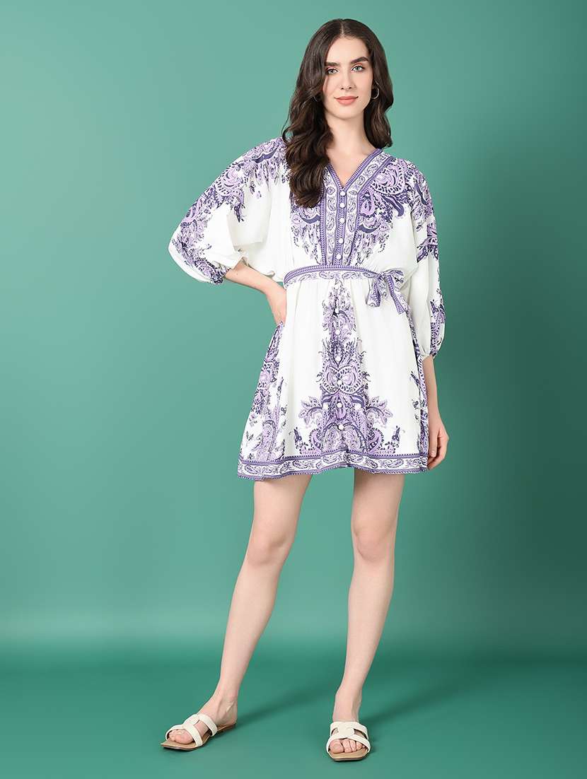women white printed fit & flare dress - 21514882 -  Standard Image - 5