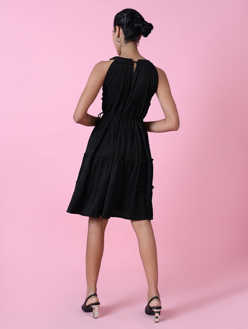 women black solid fit & flare dress - 21514886 - Standard Image - 3