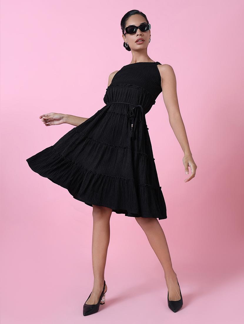 women black solid fit & flare dress - 21514886 - Standard Image - 5