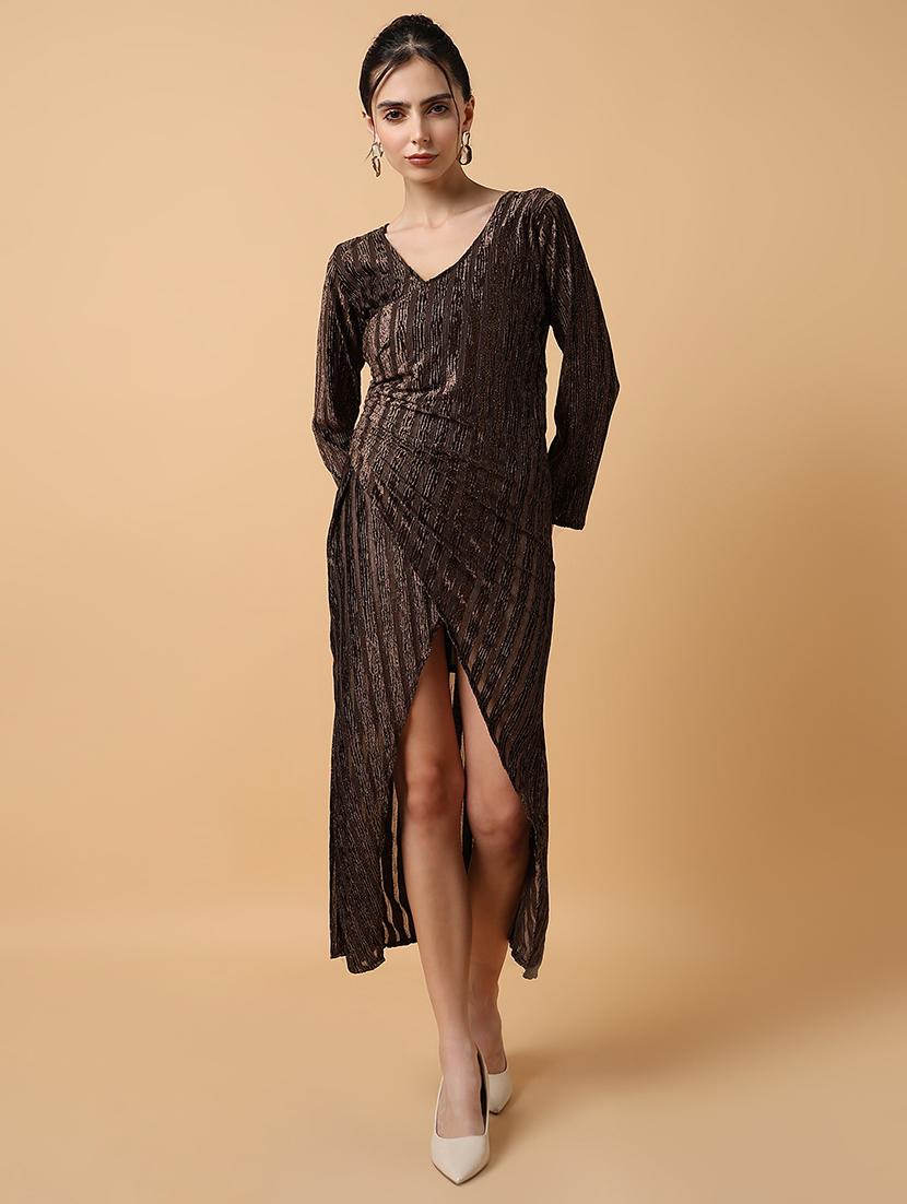 women brown self-designed wrap dress - 21514891 - Zoom Image - 0