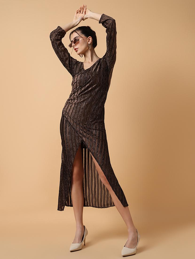 women brown self-designed wrap dress - 21514891 - Standard Image - 5