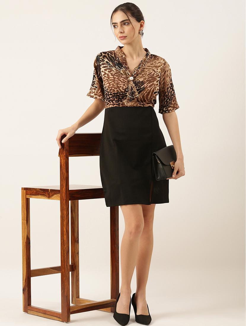 women printed v neck sheath dress - 21514898 - Standard Image - 5