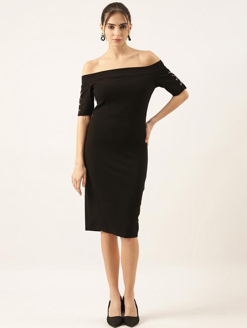 women black solid bodycon dress - 21514901 - Standard Image - 0