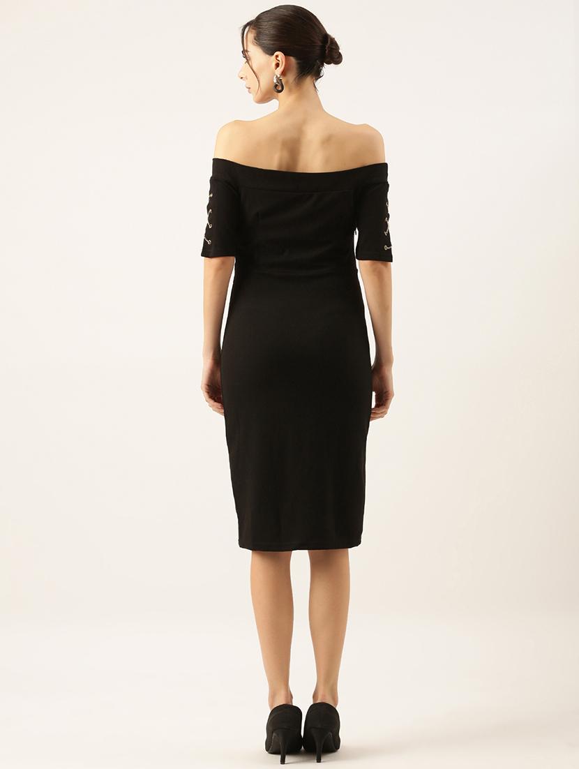women black solid bodycon dress - 21514901 - Standard Image - 3