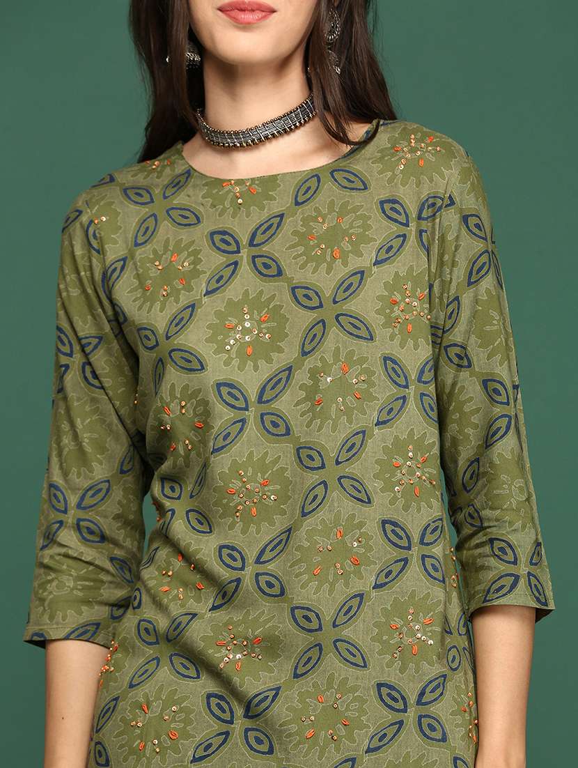 women olive printed kurta skirt set with dupatta - 21514920 - Standard Image - 5