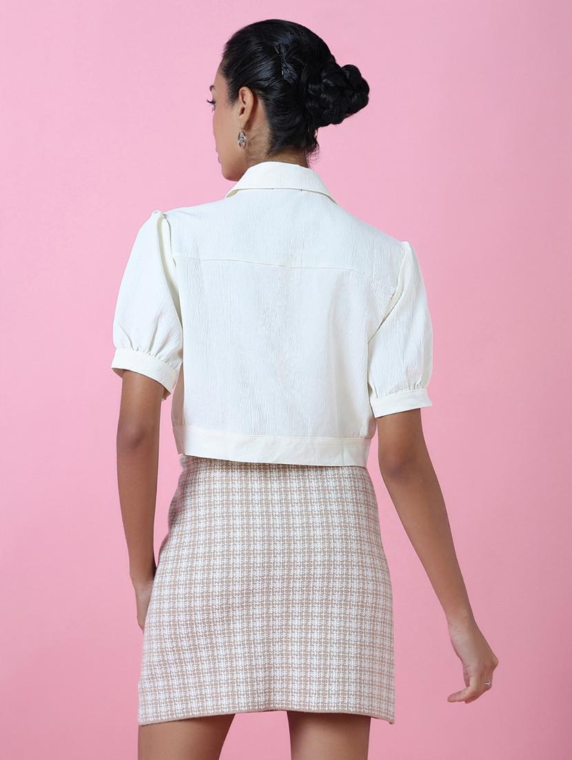 women white cotton blend crop shirt - 21514929 - Standard Image - 3