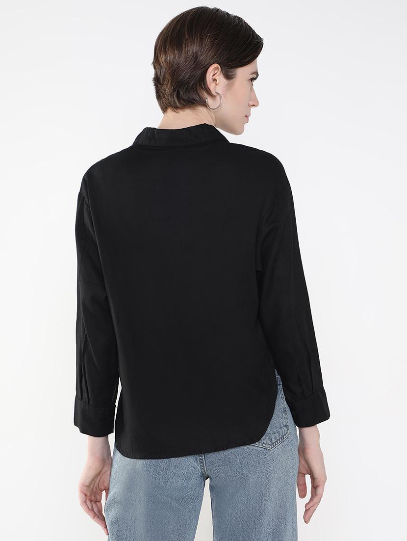 women black cotton blend regular shirt - 21514934 - Standard Image - 3
