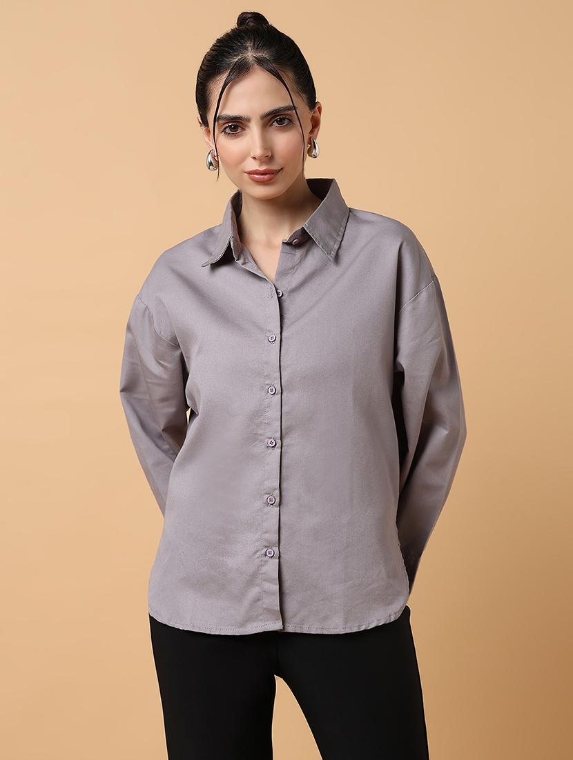 women grey cotton blend regular shirt - 21514935 - Zoom Image - 0