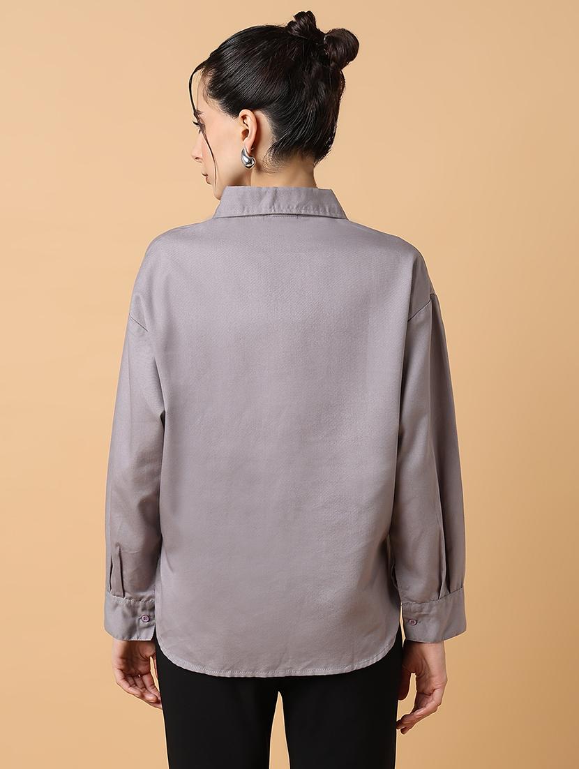 women grey cotton blend regular shirt - 21514935 - Standard Image - 3