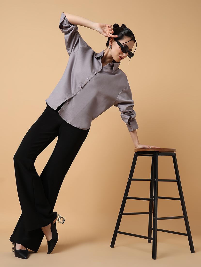 women grey cotton blend regular shirt - 21514935 - Standard Image - 5