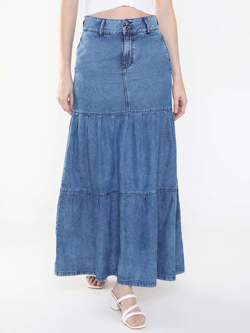 women blue denim tiered skirt - 21514955 - Zoom Image - 0
