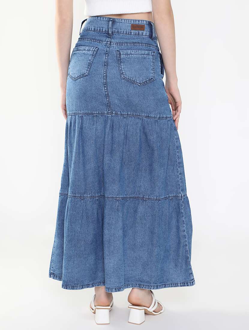 women blue denim tiered skirt - 21514955 - Standard Image - 3