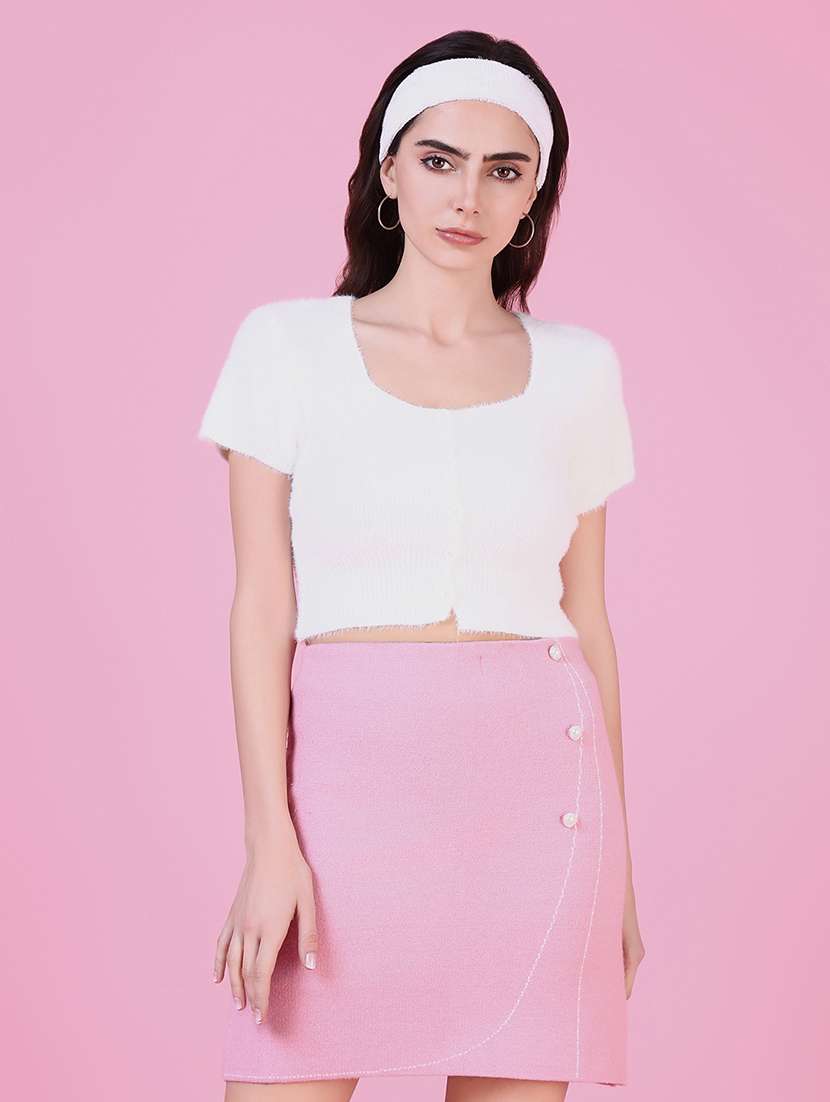 women solid short sleeves crop top - 21514958 - Zoom Image - 0