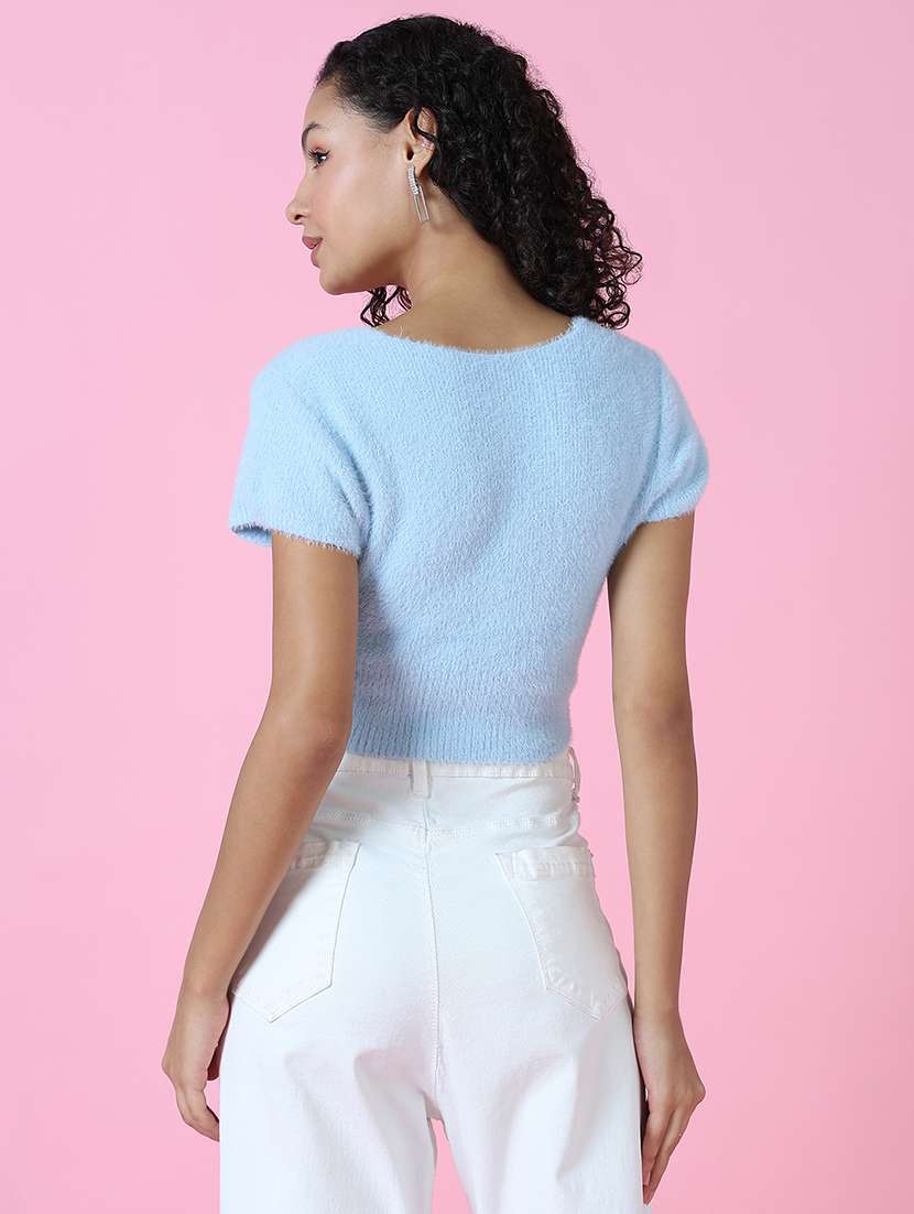 women solid short sleeves crop top - 21514960 -  Standard Image - 3