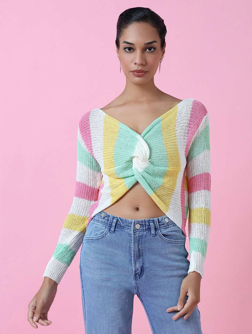 women multicolored stripes crop top