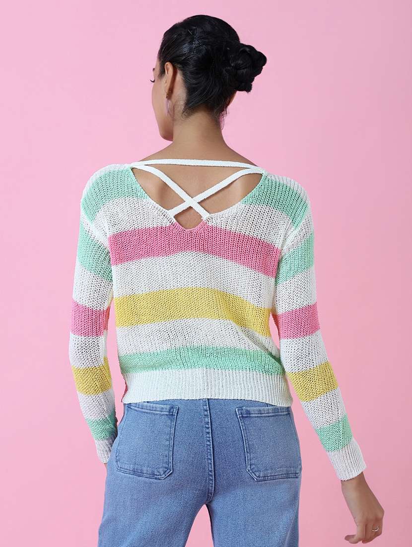 women multicolored stripes crop top - 21514961 -  Standard Image - 3