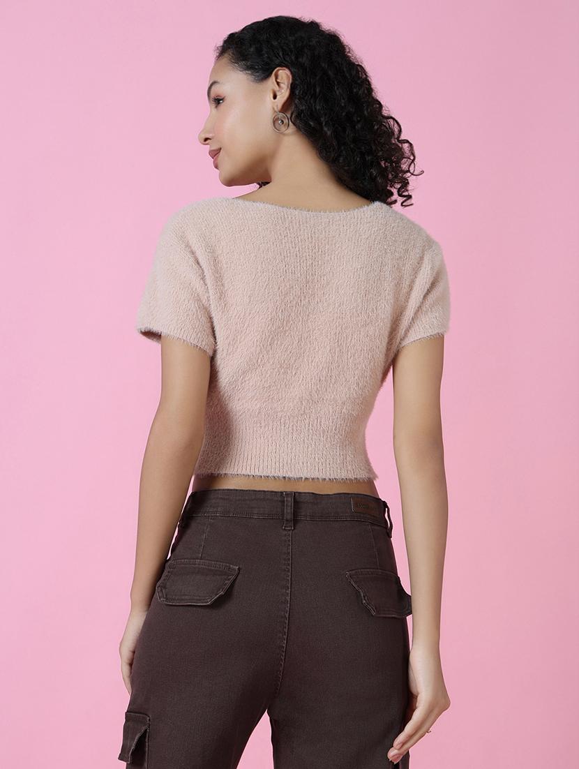 women beige solids crop top - 21514967 - Standard Image - 3